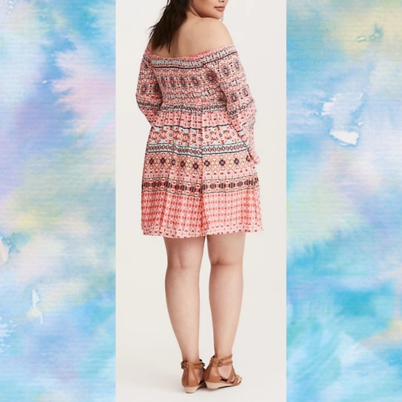 SOLD-Torrid Mosaic Smocked Bell Sleeve Dress - Picture 3 of 8